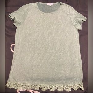 A Dip Of Darling Sheer Light Blue Crochet Blouse Large EUC